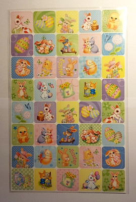 Easter Greetings - Ostern, Hasen, Blumen - 1 Bogen, 40 Stk - Aufkleber Set - neu