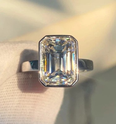 4Ct Emerald Cut IGI Certified Lab Grown Diamond Bezel Setting Ring 950 Platinum