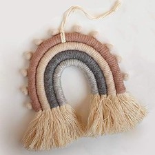 Rainbow Wall Hanging - Woven Macrame for Nursery and 7x7x0.78in Pom Pom Trim