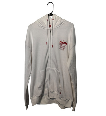 Dixxon Flannel Co Hoodie Mens Large White Red Tech Logo Sweatshirt Full Zip NWOT