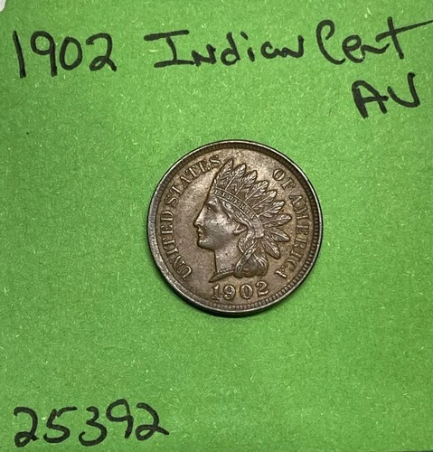1902  Indian Head Cent / Penny 1c AU About Uncirculated