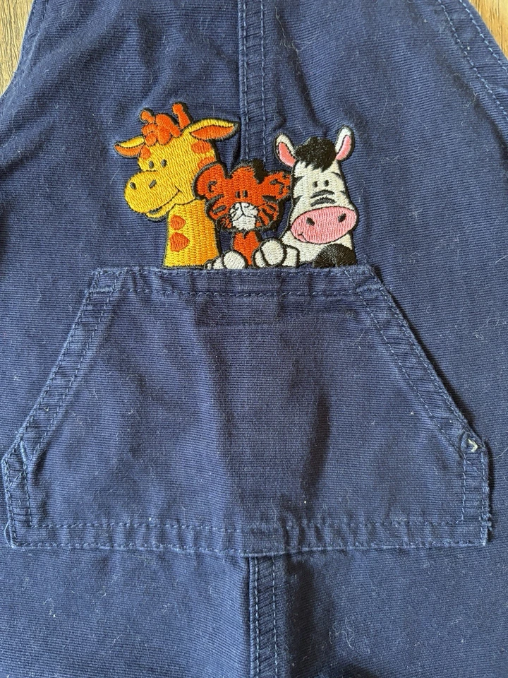 Mono de colección 2000 Y2K niño pequeño animal zoológico chaleco bolsillo baberos azul 18M Foto 2 de 4