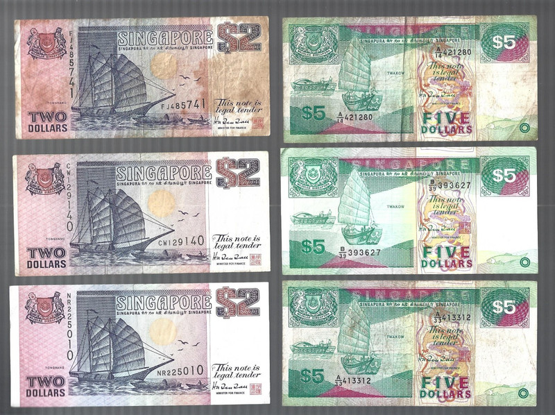 Singapore💥Ship series ... 3x $2 / 3x $5 ... Total: 6 notes/ $21 💥Lot #6140
