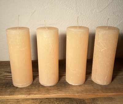 Set mit 4 Kerzen, Stumpenkerzen, M, Höhe 18,5 cm, DM 7 cm, Indoor, hellbeige