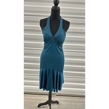 Womens Blue Sparkly Halter Mini Dress Size Medium Y2K Party Cocktail