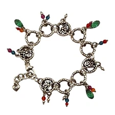 Brighton Lotus Bracelet Colorful Glass Charms Faceted Beads Heart Clasp 7-8”