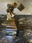 Vintage 1970s Metal Fishing Trophy Bronze Color Pot Metal 11.5” H x 5.5” Sq Base — photo 8