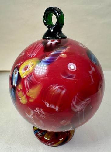 Murano Millefiori Globe Orb Footed Free Standing Hanging Witch Ball - Red Blue - Picture 6 of 8
