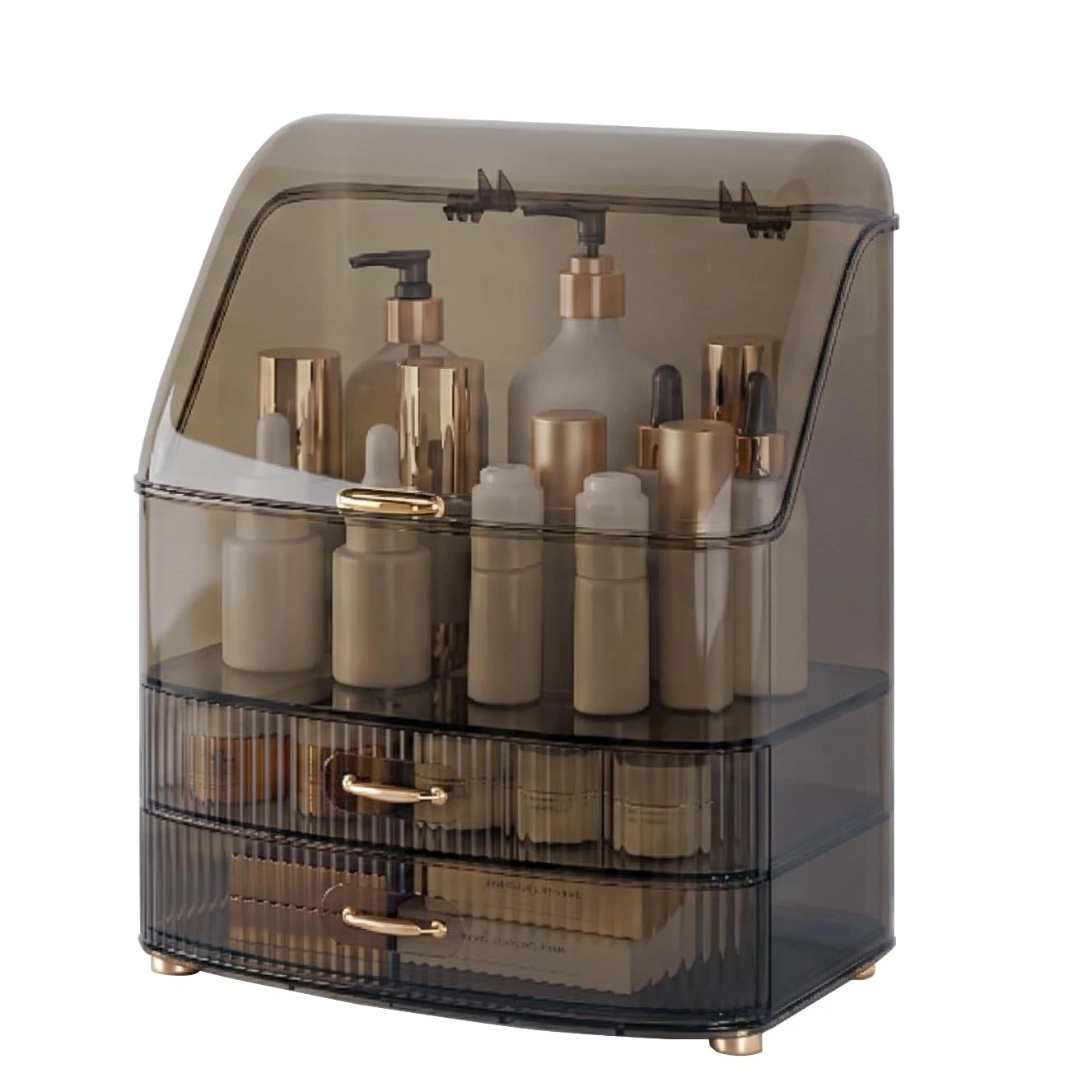 Plukers Makeup Organizer Countertop Vanity with Transparent Lid Drawers Water...