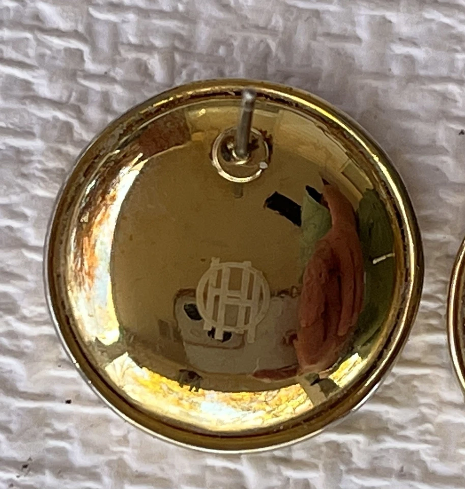 Pendientes House of Harlow Sunburst Botón Tostado Taupe Beige Cuero Tono Dorado Firmado Foto 2 de 4