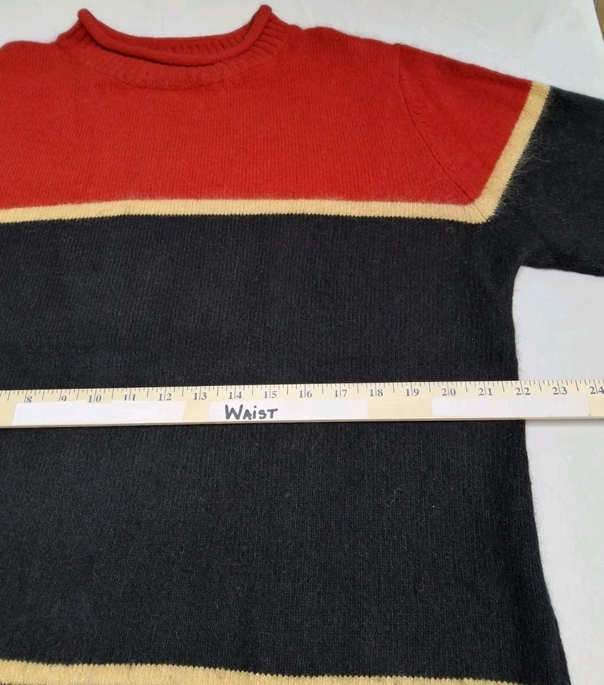 Mujer Angora Suéter Difuso Rojo Negro Dorado Rayas Talla 2X Pullover Suave Foto 4 de 4