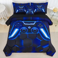 RYNGHIPY Blue Gaming Comforter Set Kids Boys 6 Pieces Queen Bed in a Bag 3D Game