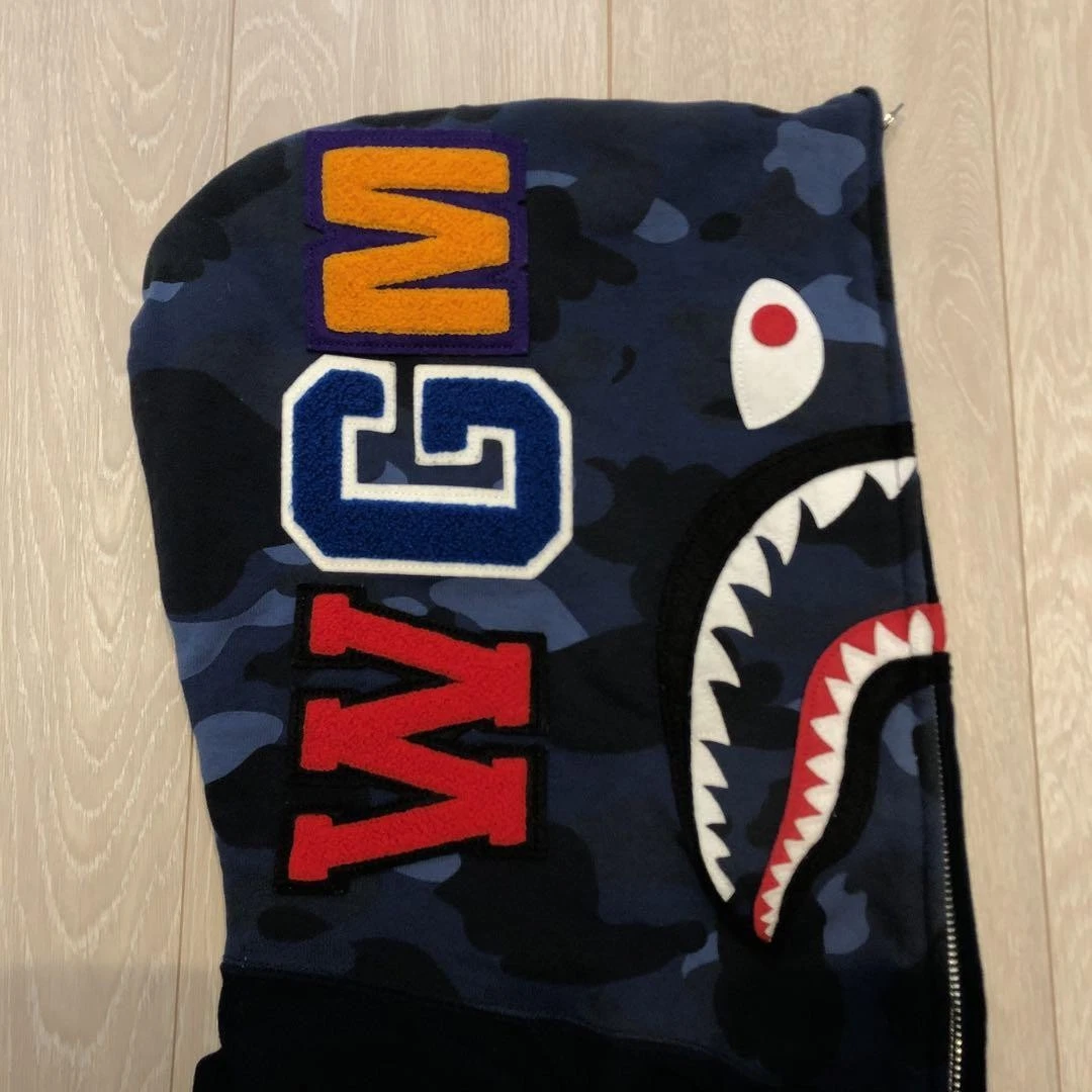 A BATHING APE (BAPE) Felpa con cappuccio A Bathing Ape Shark blu navy taglia M zip blu una scimmia da bagno COTONE 100% Giappone