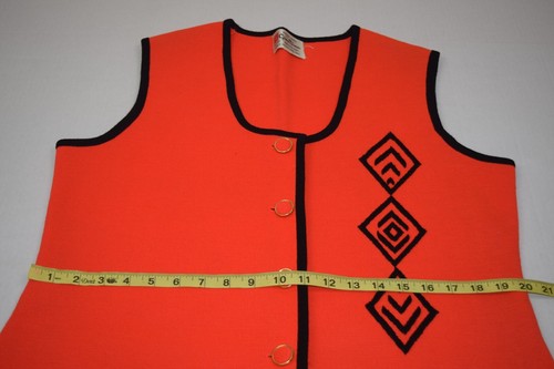 Vintage Knit Dress Gina Teresa Size S/M 60s Tangerine Orange Black Trim Buttons - Picture 7 of 13