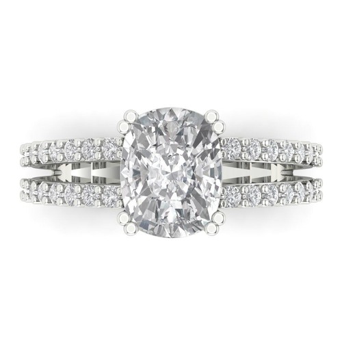 3,48 tcw langer Ring Kissenschliff Braut Jubiläum 14K Weißgold klar