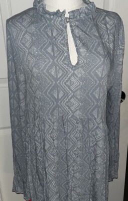 Filly Flair Bluish Gray Long Sleeve Dress Size  Medium  Geometric Pattern.C Pics