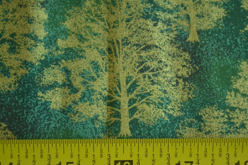 By 1/2 Yd, Metallic-Gold Trees on Green Quilt Cotton, VIP/Cranston, M3944 - Image 3 of 4