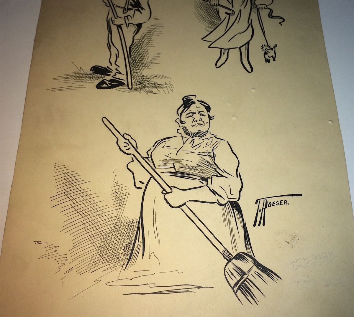 Rare Antique American Pen & Ink Cartoon Drawing Crossdressing Man & Dog!  C.1905! | eBay
