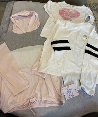 Three Girls LS Sweatshirts White/Black (NWT), Pink/Gray Hoodie, White/Pink 7/8