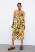 NWT ZARA PRINTED DRESS XS MUSTARD | 7955/150