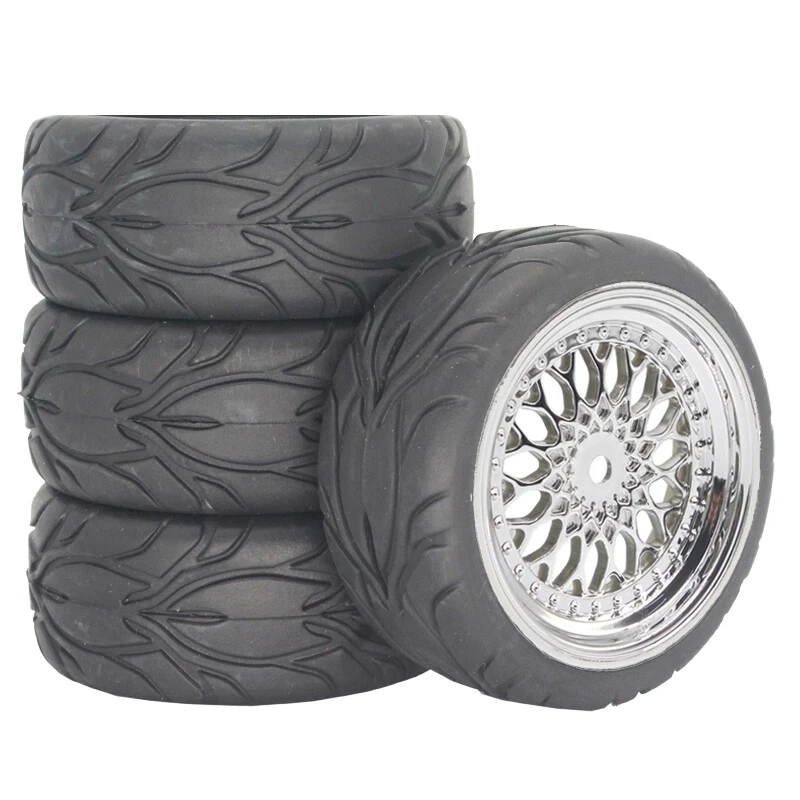 Ruedas de carretera de radiocontrol de 1/10 neumáticos estilo plateado para Tamiya HSP TT02 TT01E 3 mm desplazamiento Foto 3 de 4