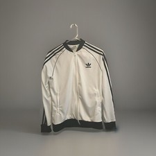 Adidas Track Jacket Youth Large White Black  Full Zip Women Small Preloved EUC