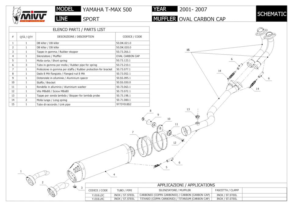 MIVV ESCAPE COMPLETO HOMNC OVAL YAMAHA T-MAX TMAX 500 2004 04 2005 05 2006 06 - Imagen 3 de 4