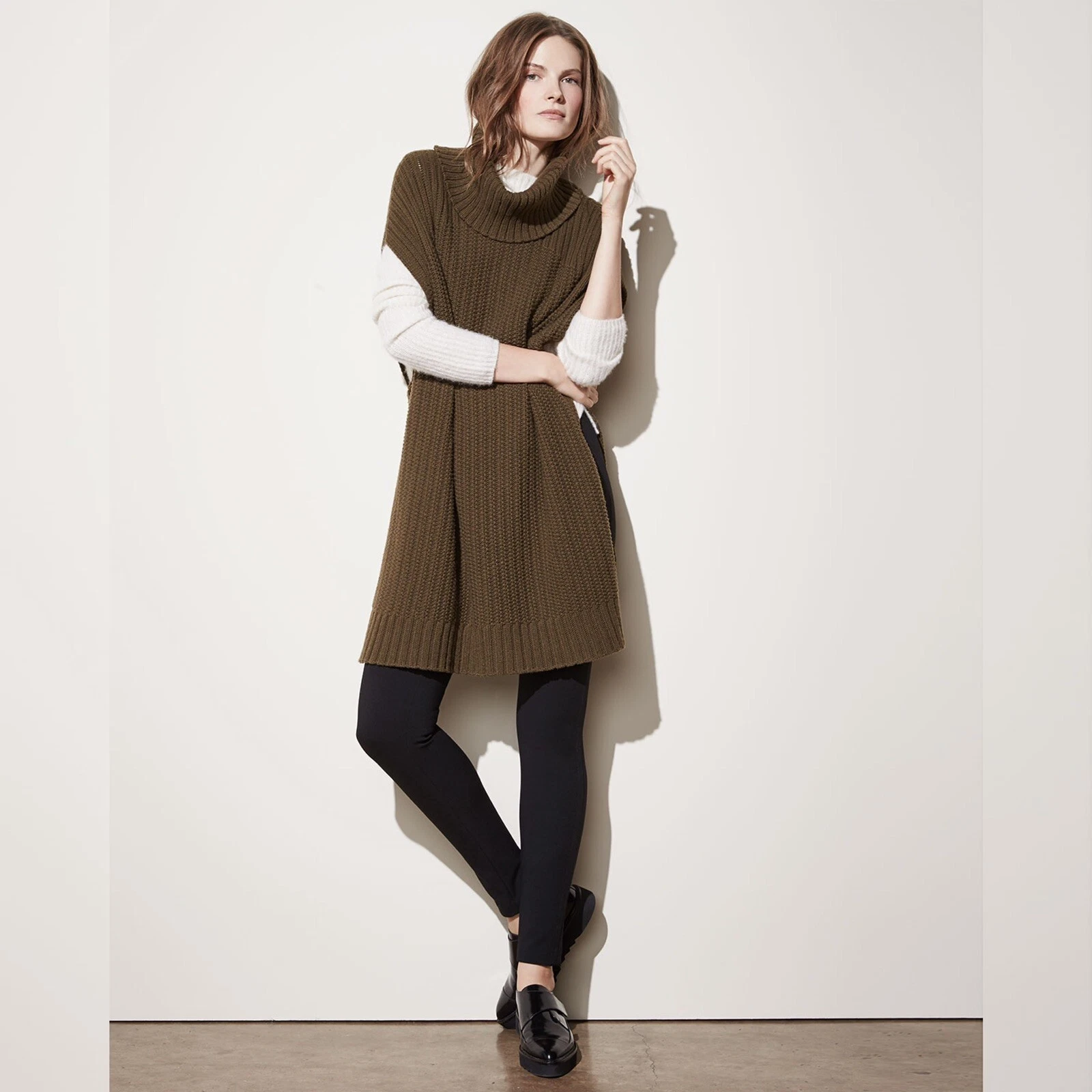 Theory Turtleneck Sweater Poncho Olive Green Size M L