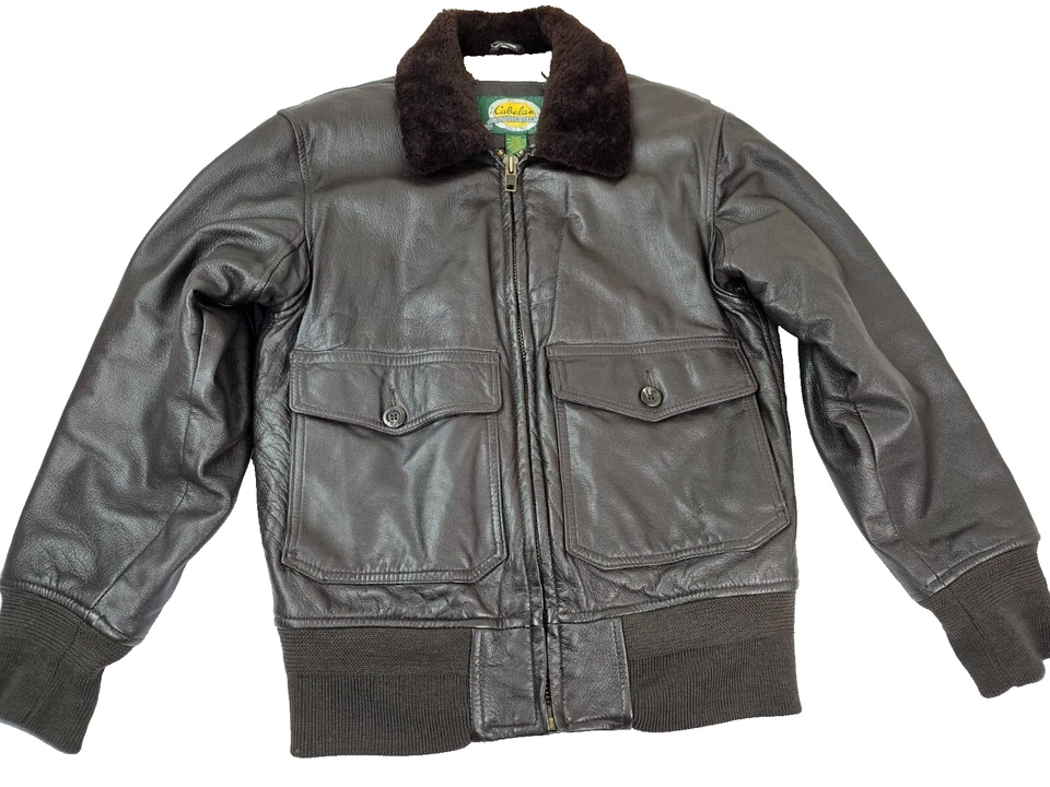 Cabela's Mens Leather Faux Shearling B3 Bomber Aviator Flight Jacket S Vintage - Image 4 of 4
