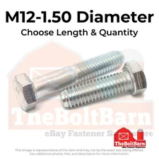 M12-1.50 Class 8.8 Hex Cap Screws Zinc Clear (Choose Length & Qty)