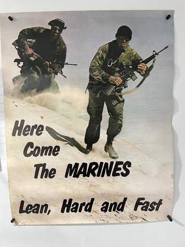 Vintage 1980s US Marine Corps Recruiting Poster Here Come The Marines USMC 22x28