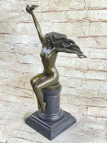 Art Deco Hot Cast Nude Female Bronze Sculpture Marble Base Statue by Gennarelli - Picture 3 of 7