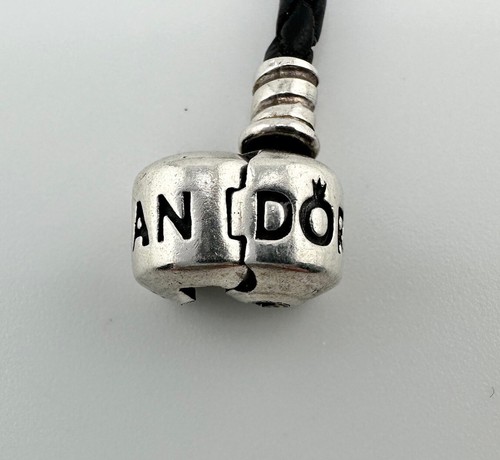 Pandora 925 Sterling Silver Black Braided Leather Wrap Charm 14.5” Bracelet - Picture 7 of 8