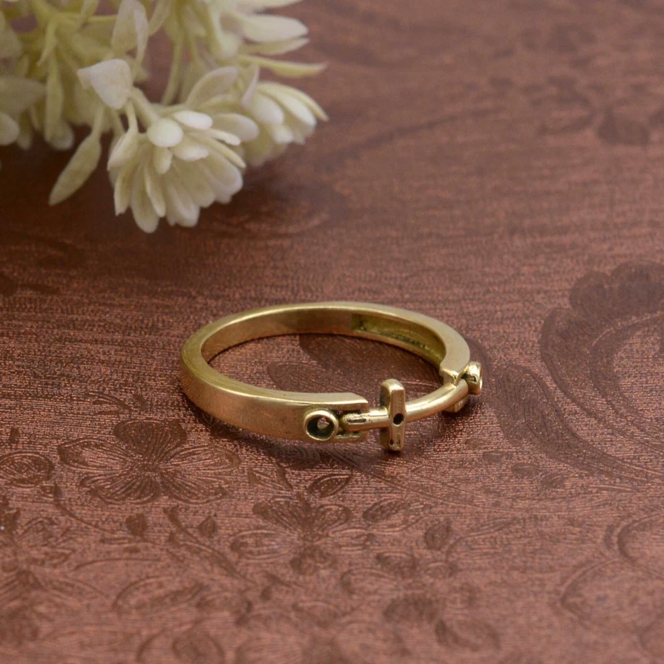 Ankh Gold Ring, Minimalist Solid Gold Brass Ring, Valentine Gift, Gift for her - Image 3 of 4