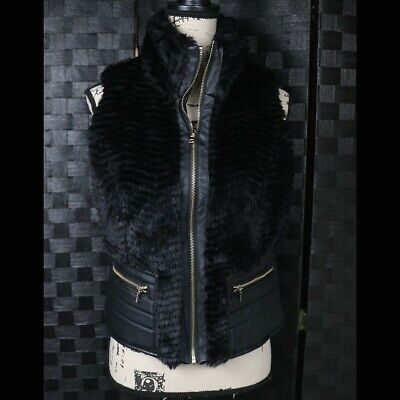 Women Black Fur Belt Vest Jacket Faux Leather Stylish Fashion Ci sono DV623