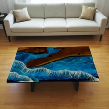 Ocean Epoxy Resin Coffee Table Top, Wooden Epoxy Table Top Home Decor