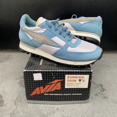 Vintage Avia 585 Womens Trainer White/Grey/Light Blue 1990s New w/ Box Sz 