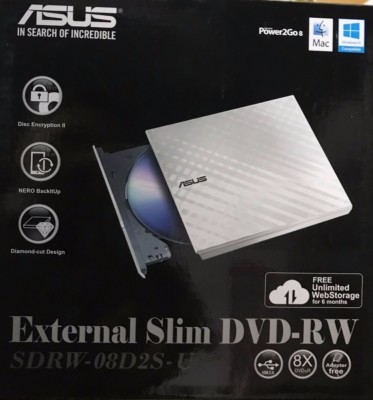 ASUS - SDRW-08D2 - USB 2.0 White External CD / DVD Re-Writer Mac OS Compatible