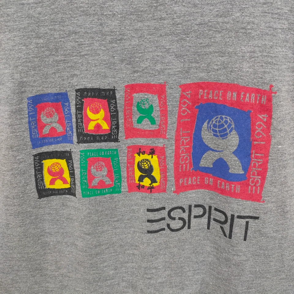 90s Esprit Top Tee Vintage 1994 Esprit Peace on Earth Graphic T-Shirt Gray Large - Image 4 of 4