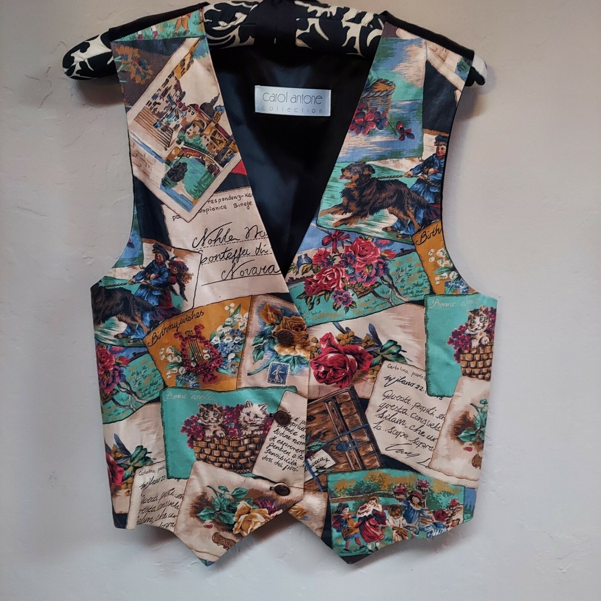 Carol Antone Collection Womens V-Neck Postcards Floral Waistcoat
