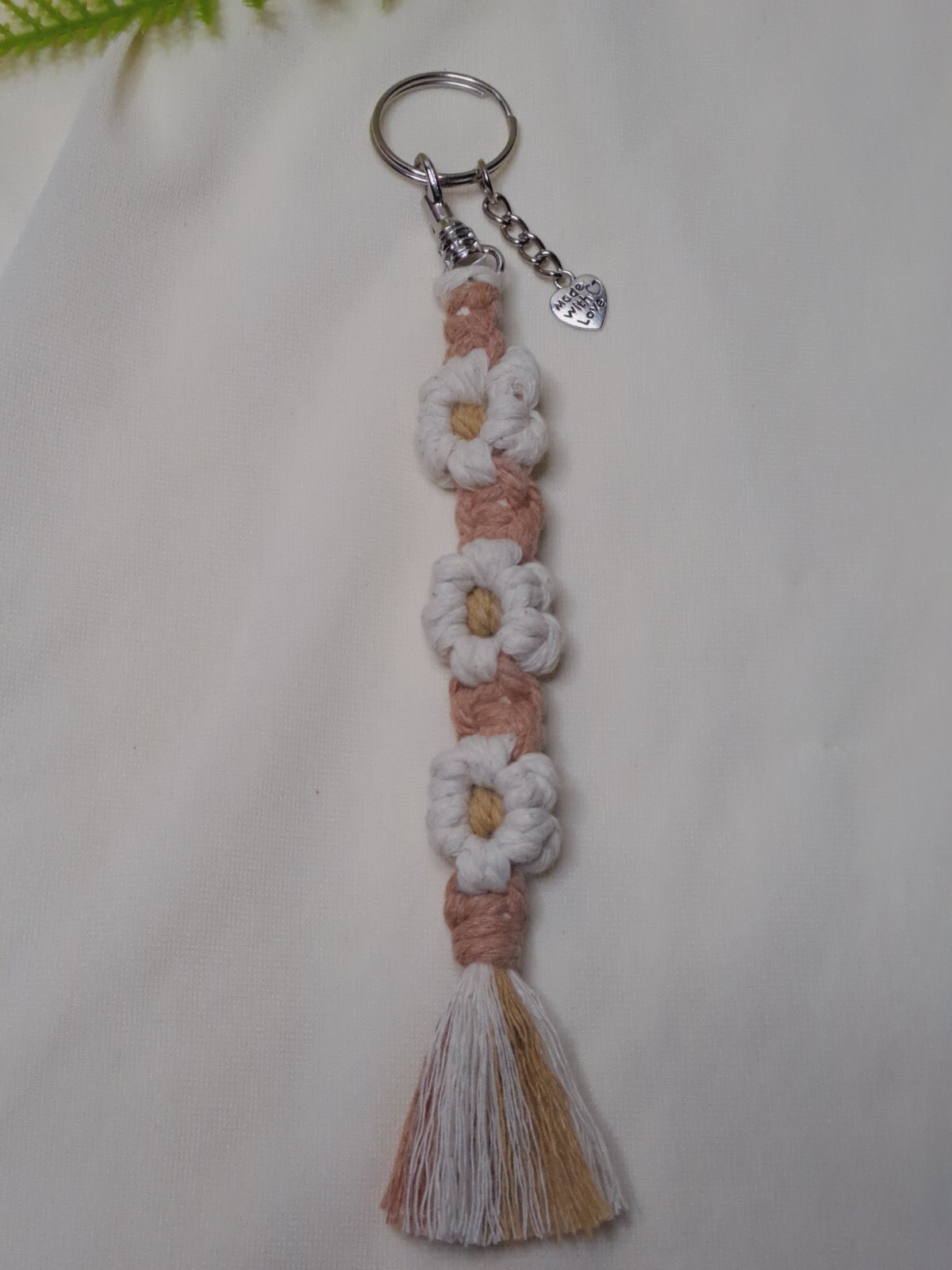 Boho Macrame Keychain Bracelet - Handwoven Daisy Flower Design With Lobster Clasp For Keys Or Bag - View #6