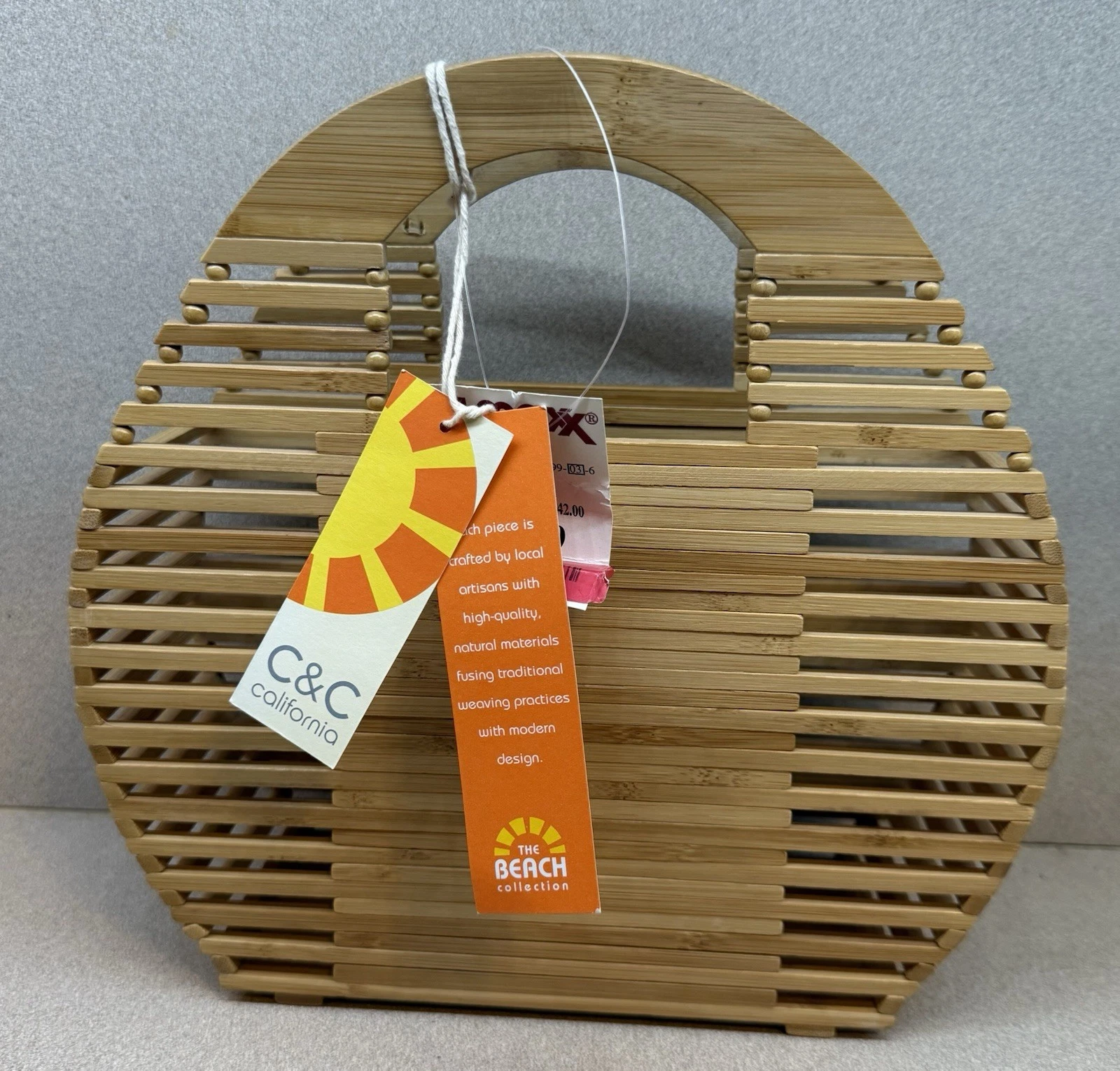 NWT C&C California Bamboo Women's Beach Handbag Purse Open Top With Handles