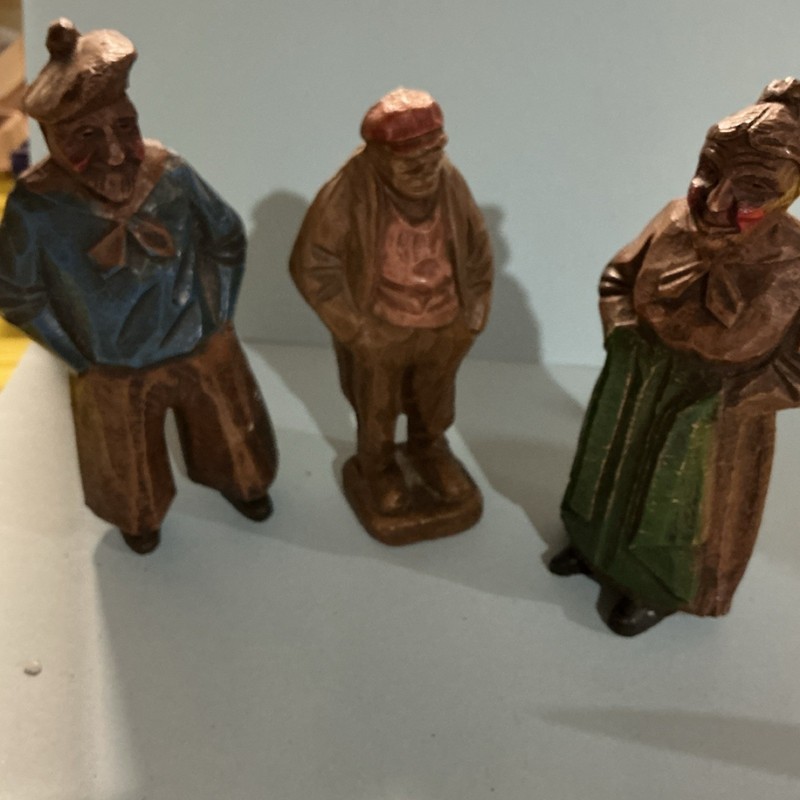 Hand-Carved Painted Wood Maritime Folk Art Carving Figurines Set of 3