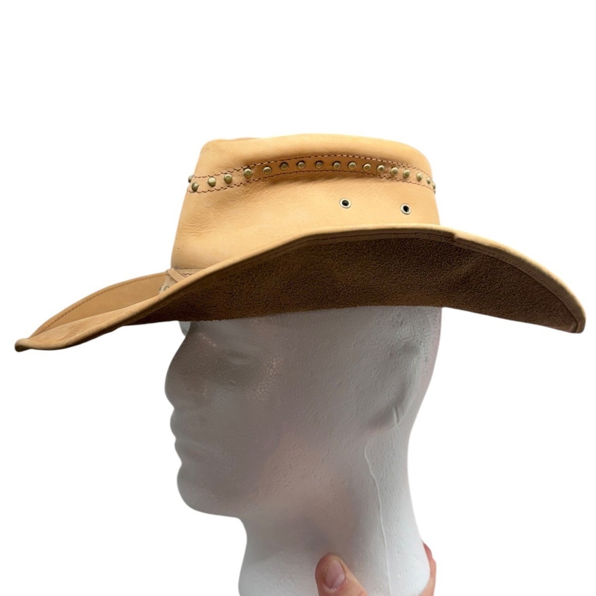 Classic Leather Western Cowboy Hat - Tan Premium Handcrafted Leather Cowboy Hat with Adjustable  main image 4