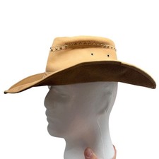 Bullhide Tan Leather Outback Cowboy Hat Studded Woven Band Small Women's