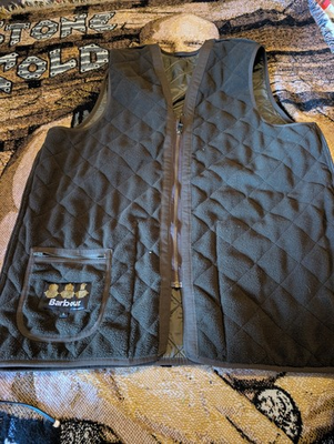 #ad Barbour Men’s L Olive Green Reversible Polarquilt Fleece Zip In Vest D219 $80.00