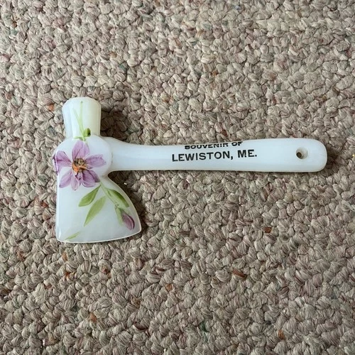 Vintage Souvenir Hatchet Milk Glass Lewiston Maine 6 1/8 in