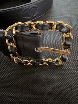 CHANEL Black Leather Belt with Gold Square Logo Buckle s-l400.jpg main image 2