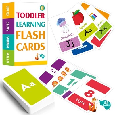 58pcs Abc Alphabet Flashcards Kids Learning Cards Animals Shapes Montessori Toy