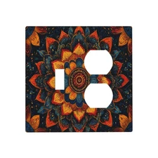 Colorful Oriental Floral Blooming Mandala Flower Outlet Covers 2 Gang Combina...